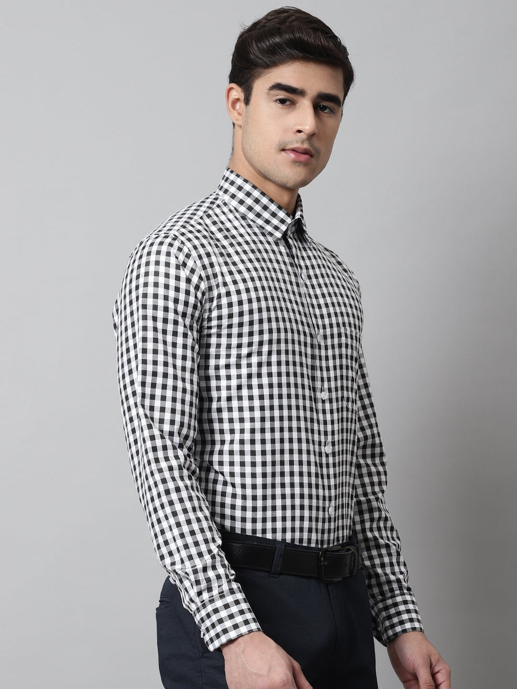 Jainish Men's Black Checks Pure Cotton Formal Shirt | Grocsy