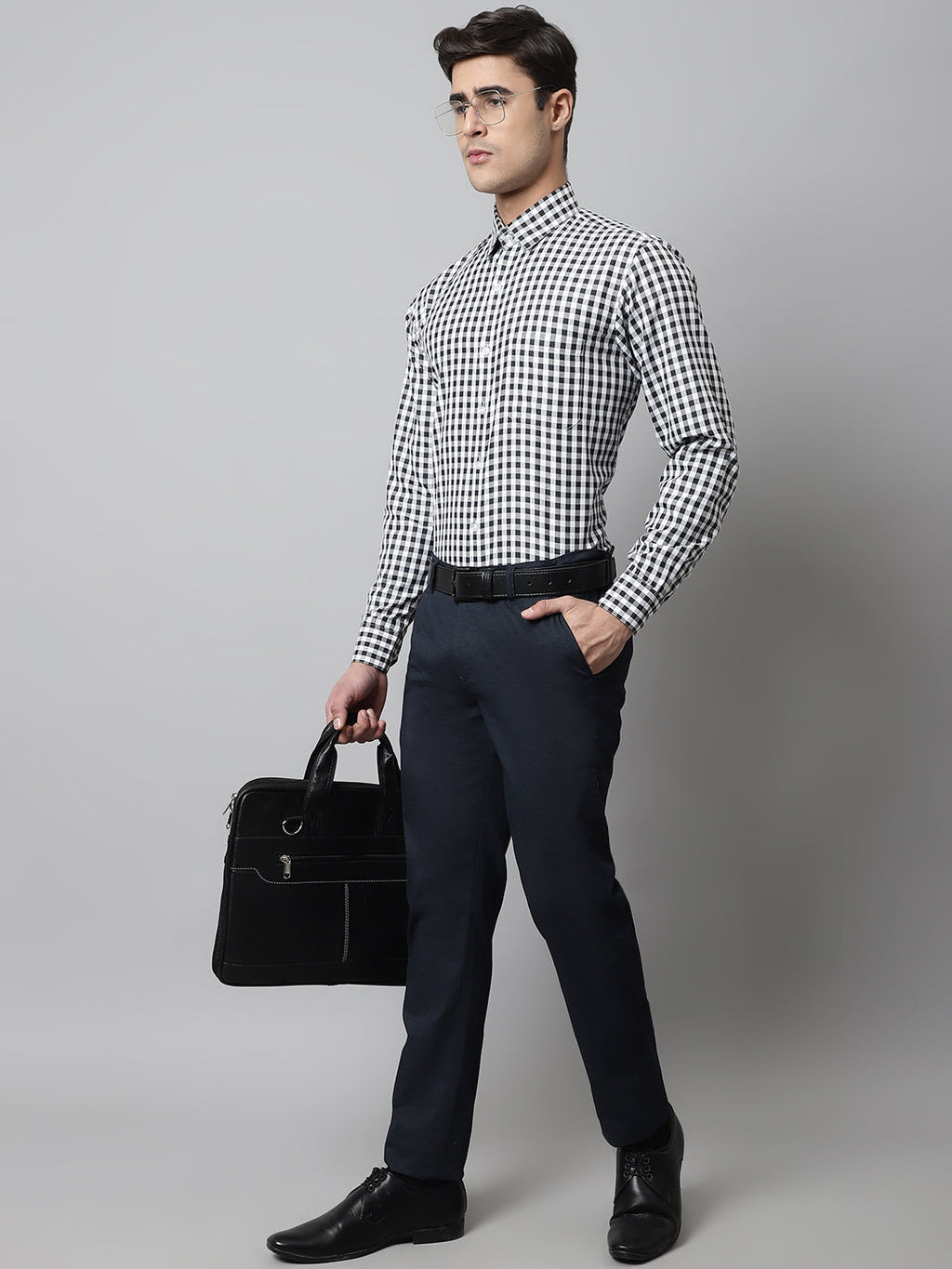 Jainish Men's Black Checks Pure Cotton Formal Shirt | Grocsy