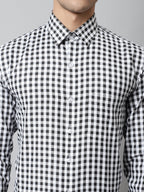 Jainish Men's Black Checks Pure Cotton Formal Shirt | Grocsy