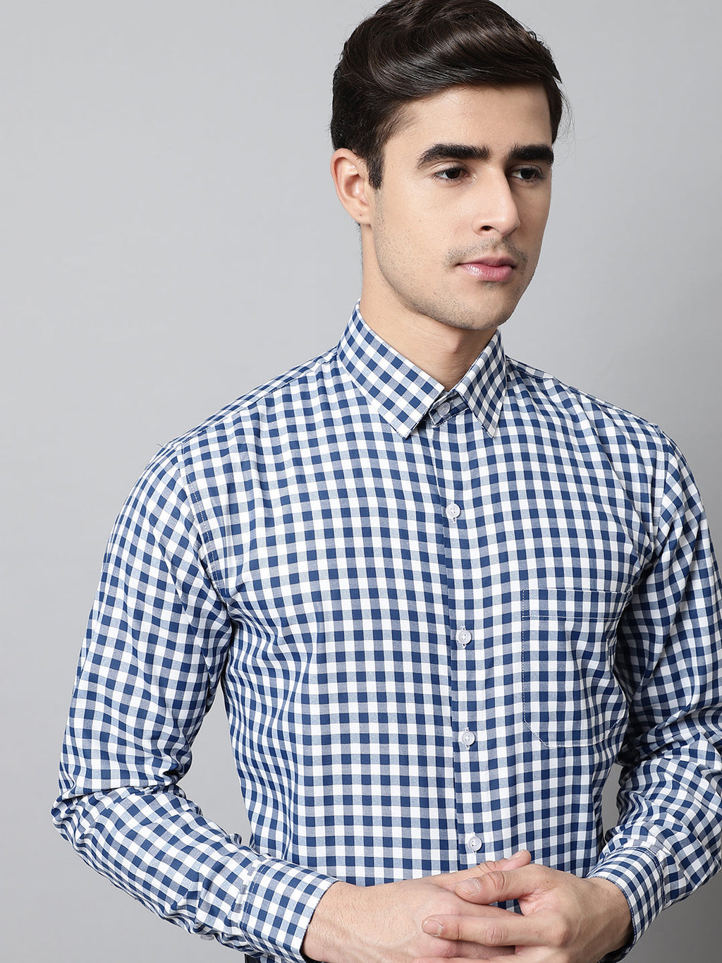 Jainish Men's Blue Checks Pure Cotton Formal Shirt | Grocsy