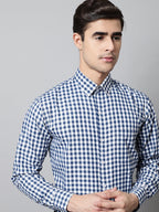 Jainish Men's Blue Checks Pure Cotton Formal Shirt | Grocsy