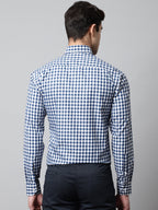 Jainish Men's Blue Checks Pure Cotton Formal Shirt | Grocsy