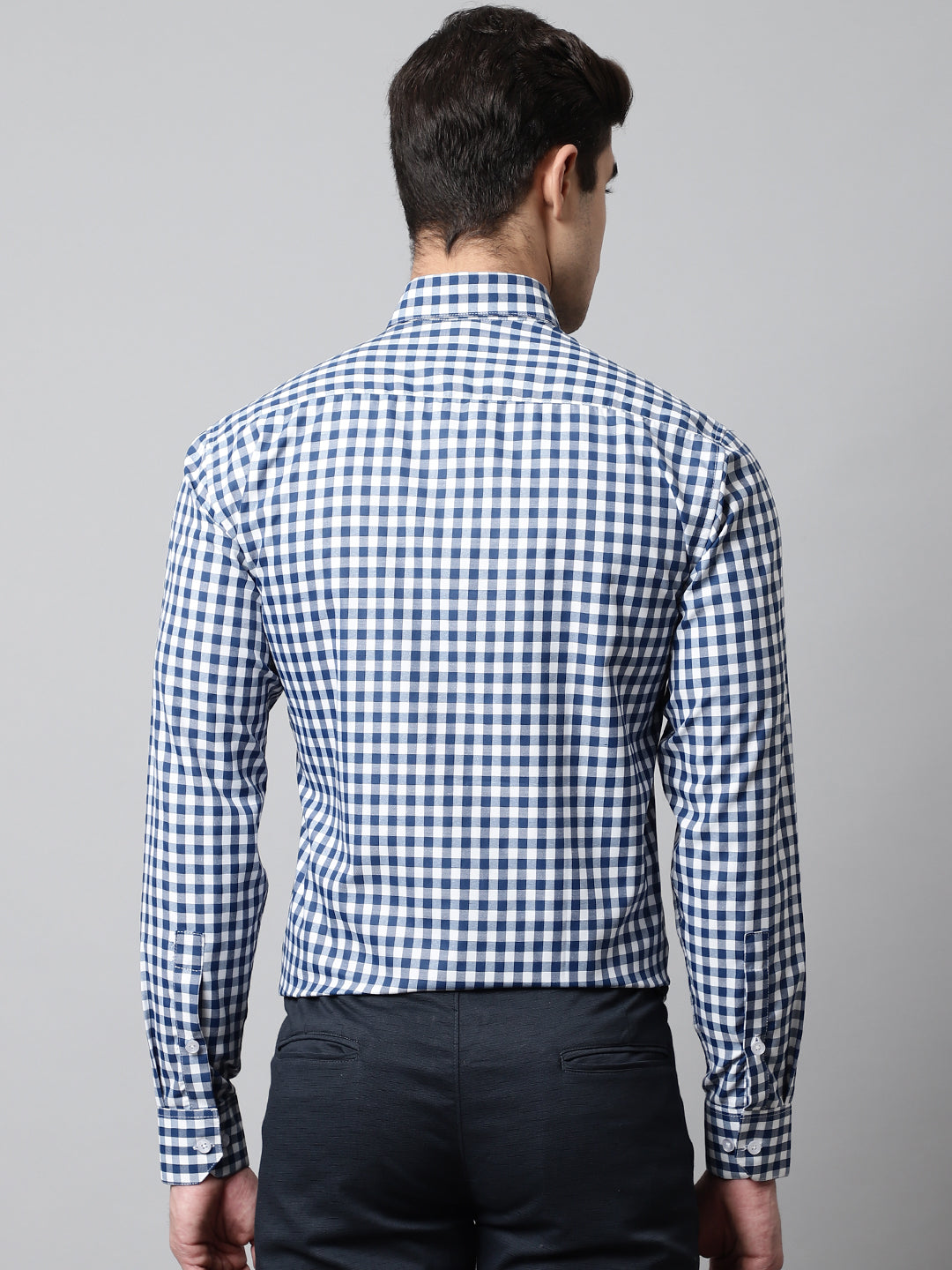 Jainish Men's Blue Checks Pure Cotton Formal Shirt | Grocsy