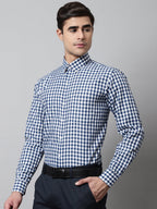 Jainish Men's Blue Checks Pure Cotton Formal Shirt | Grocsy