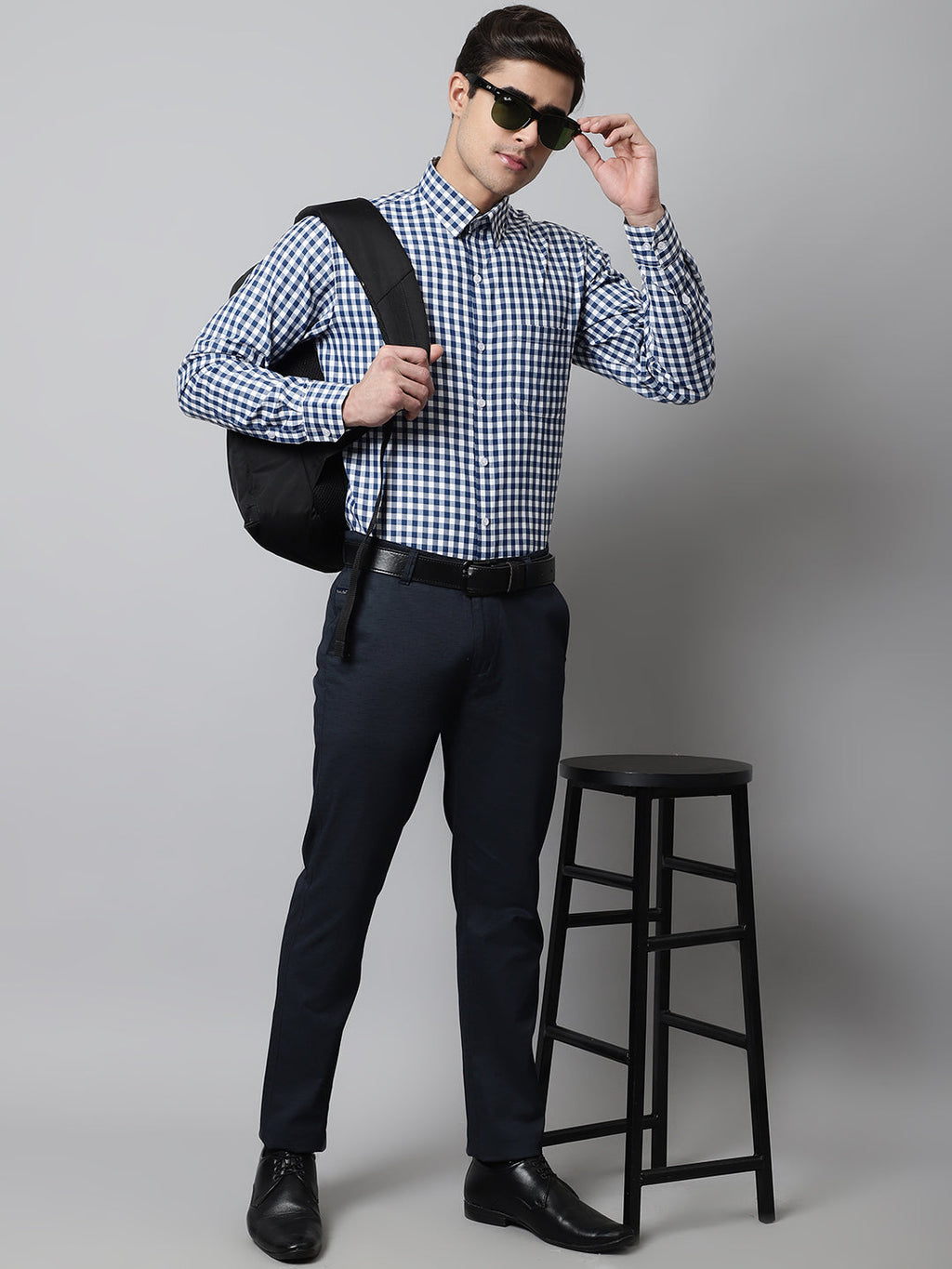 Jainish Men's Blue Checks Pure Cotton Formal Shirt | Grocsy