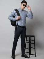 Jainish Men's Blue Checks Pure Cotton Formal Shirt | Grocsy