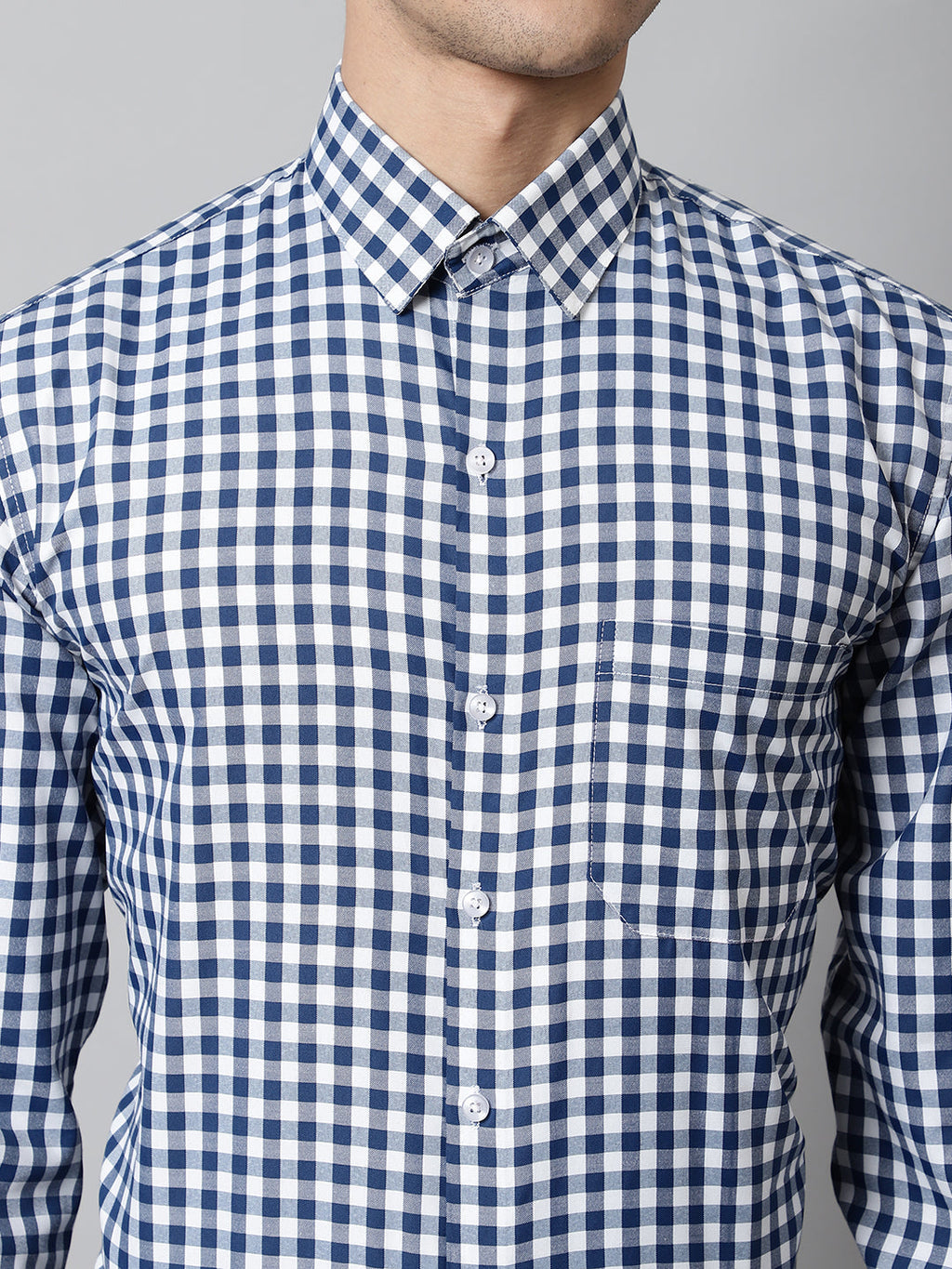 Jainish Men's Blue Checks Pure Cotton Formal Shirt | Grocsy
