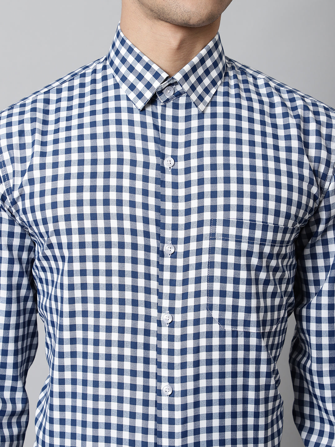 Jainish Men's Blue Checks Pure Cotton Formal Shirt | Grocsy