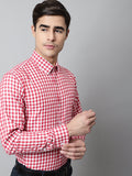 Jainish Men's Red Checks Pure Cotton Formal Shirt | Grocsy