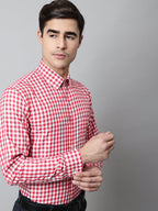 Jainish Men's Red Checks Pure Cotton Formal Shirt | Grocsy