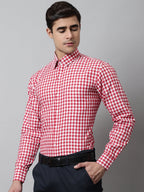 Jainish Men's Red Checks Pure Cotton Formal Shirt | Grocsy
