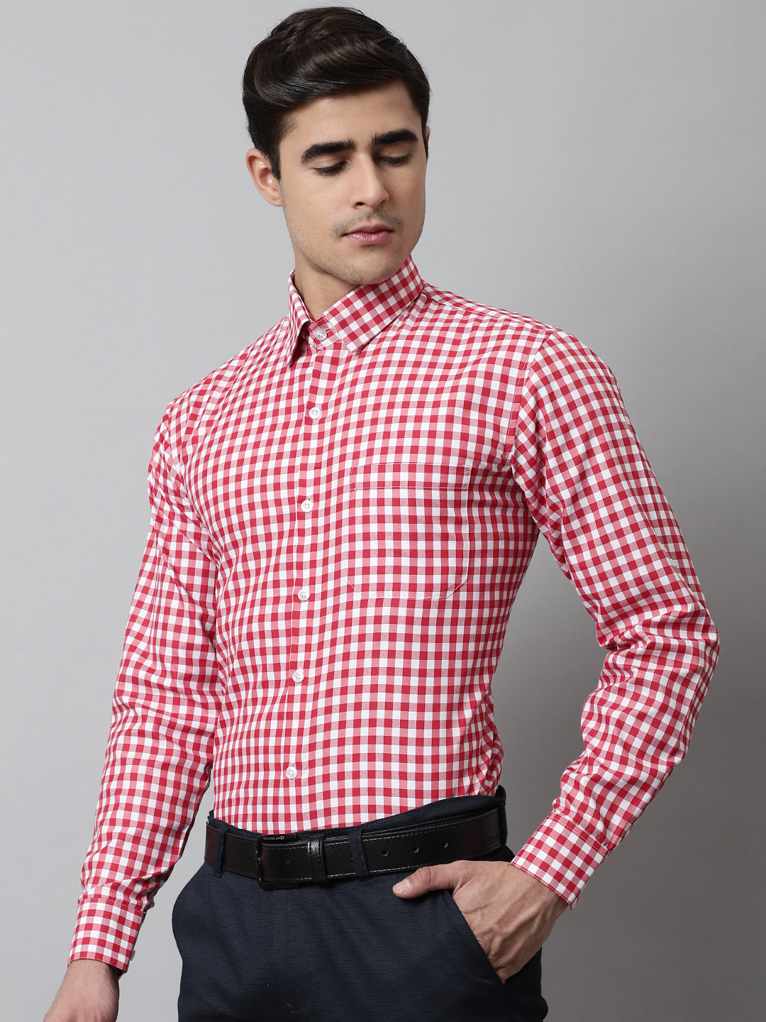 Jainish Men's Red Checks Pure Cotton Formal Shirt | Grocsy
