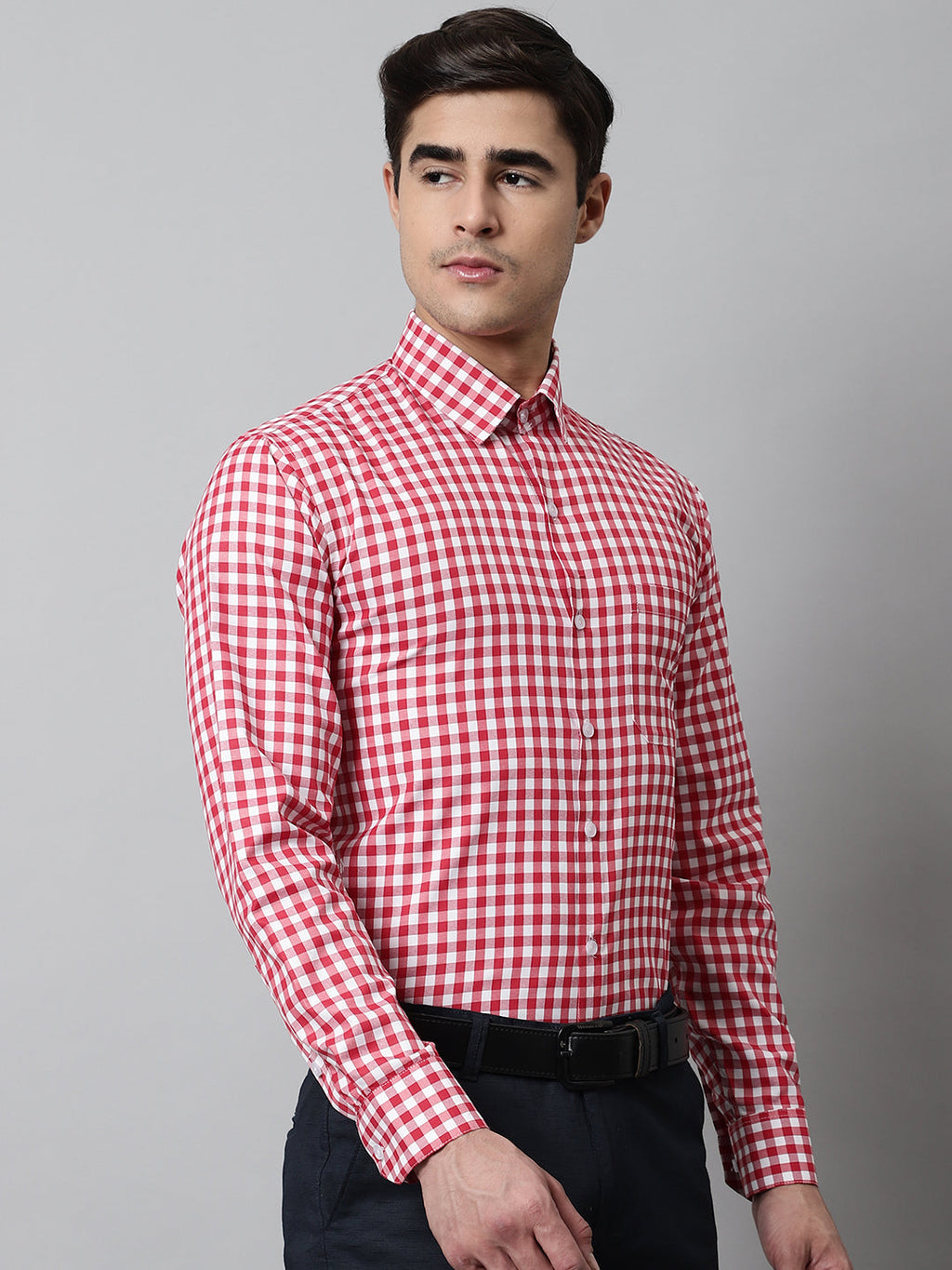 Jainish Men's Red Checks Pure Cotton Formal Shirt | Grocsy