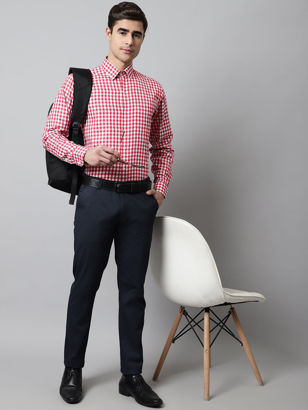 Jainish Men's Red Checks Pure Cotton Formal Shirt | Grocsy