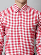 Jainish Men's Red Checks Pure Cotton Formal Shirt | Grocsy