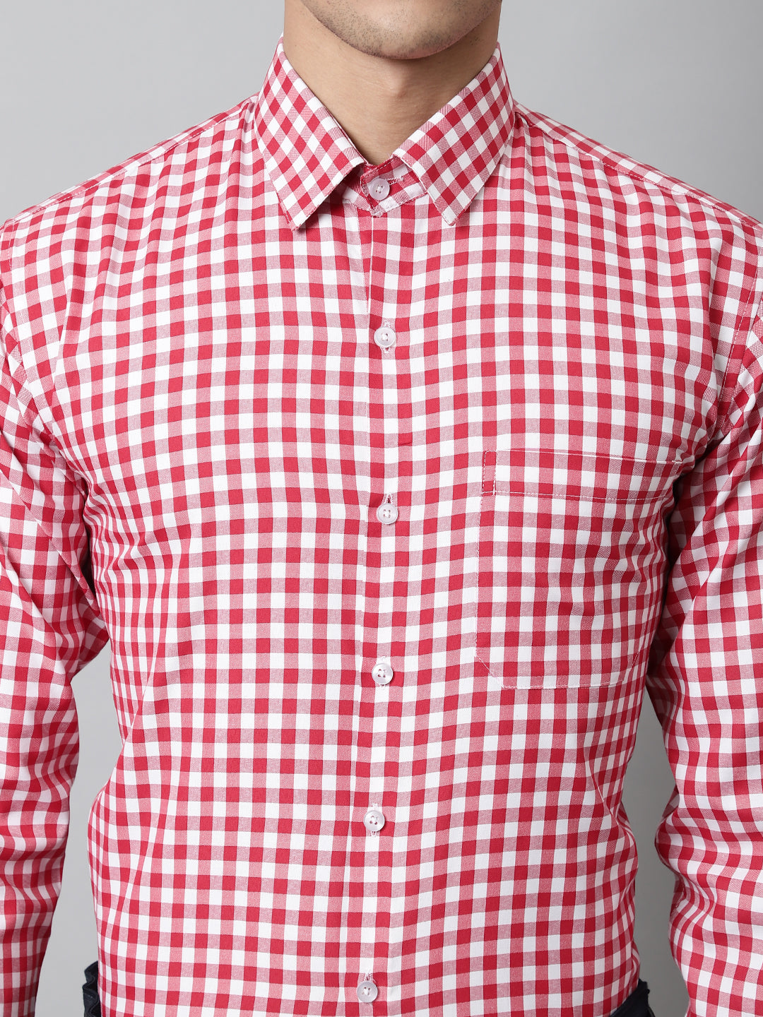 Jainish Men's Red Checks Pure Cotton Formal Shirt | Grocsy