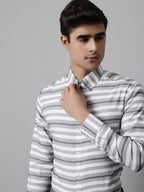 Jainish Men's Grey Classic Horizontal Striped Formal Shirt | Grocsy