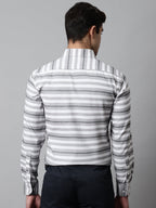 Jainish Men's Grey Classic Horizontal Striped Formal Shirt | Grocsy