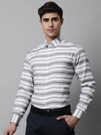 Jainish Men's Grey Classic Horizontal Striped Formal Shirt | Grocsy