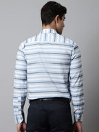 Jainish Men's Sky Classic Horizontal Striped Formal Shirt | Grocsy