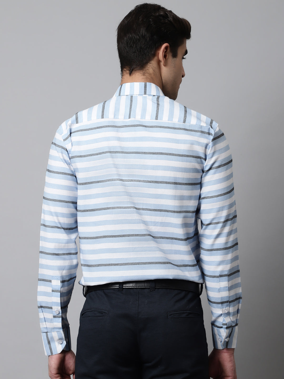 Jainish Men's Sky Classic Horizontal Striped Formal Shirt | Grocsy