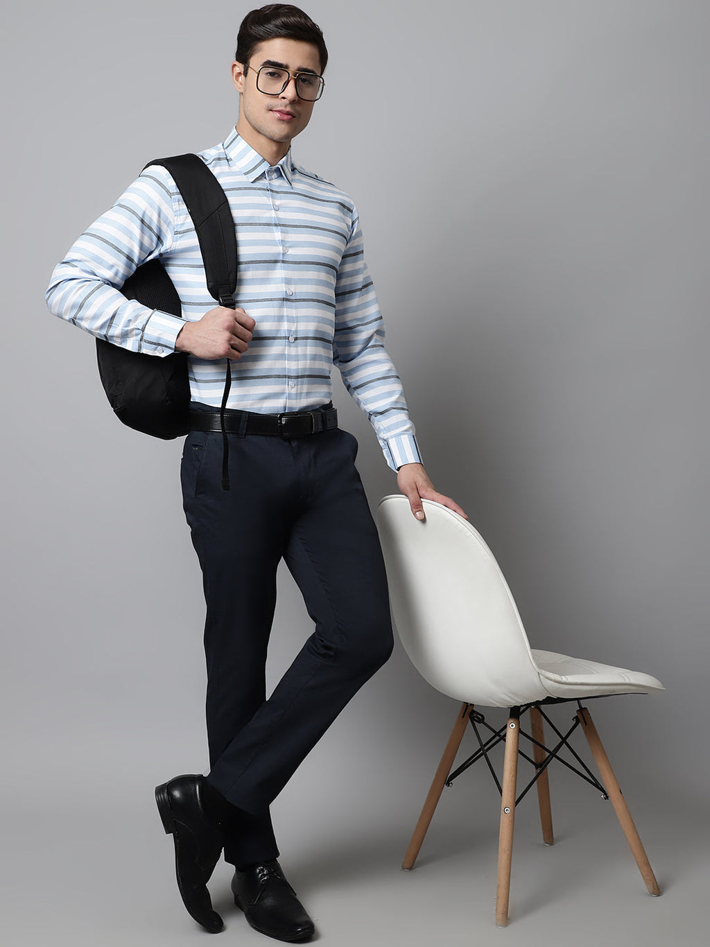 Jainish Men's Sky Classic Horizontal Striped Formal Shirt | Grocsy