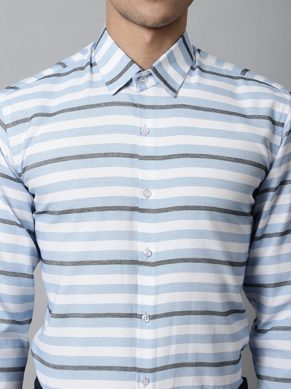 Jainish Men's Sky Classic Horizontal Striped Formal Shirt | Grocsy