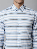 Jainish Men's Sky Classic Horizontal Striped Formal Shirt | Grocsy