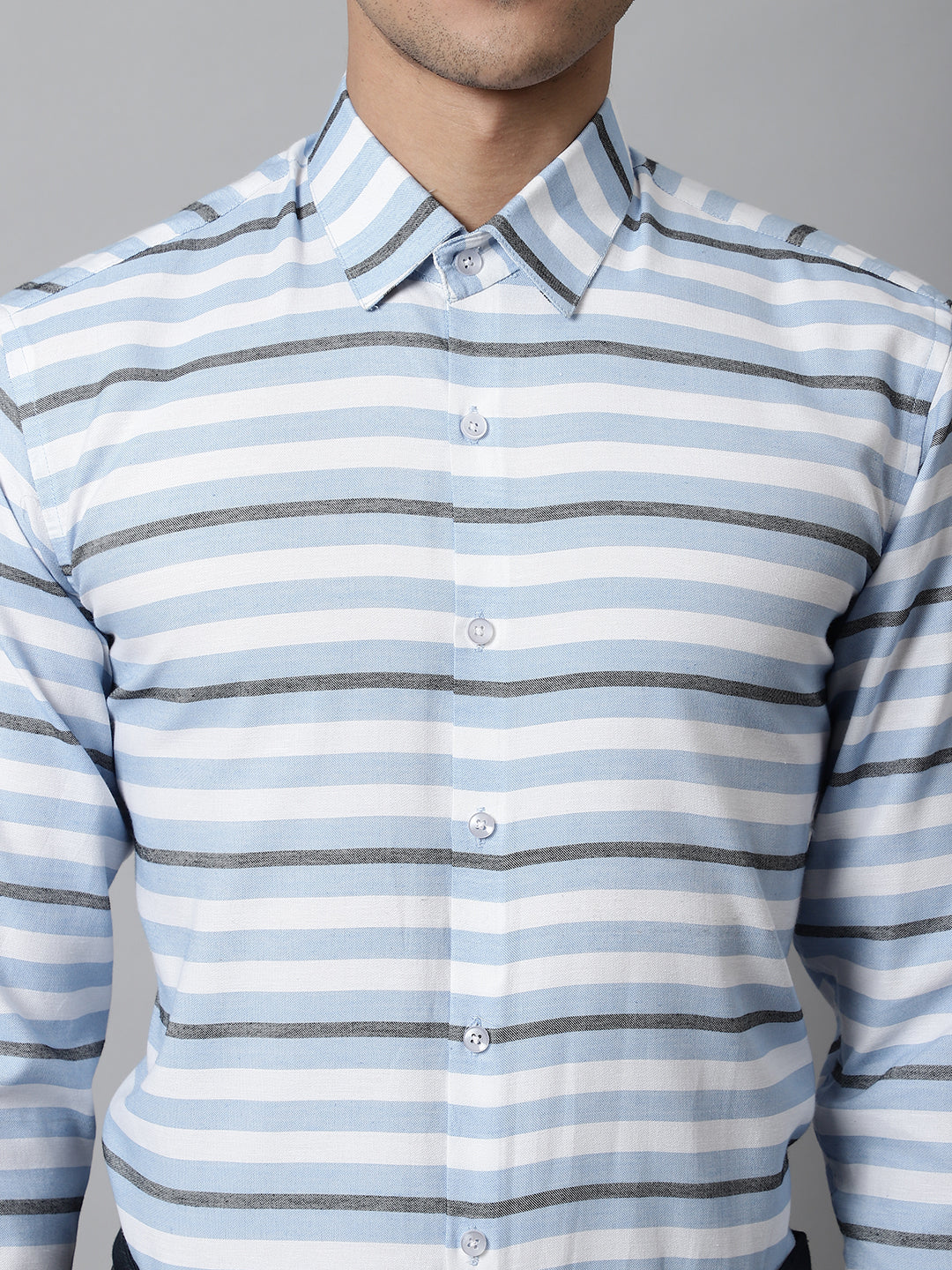 Jainish Men's Sky Classic Horizontal Striped Formal Shirt | Grocsy