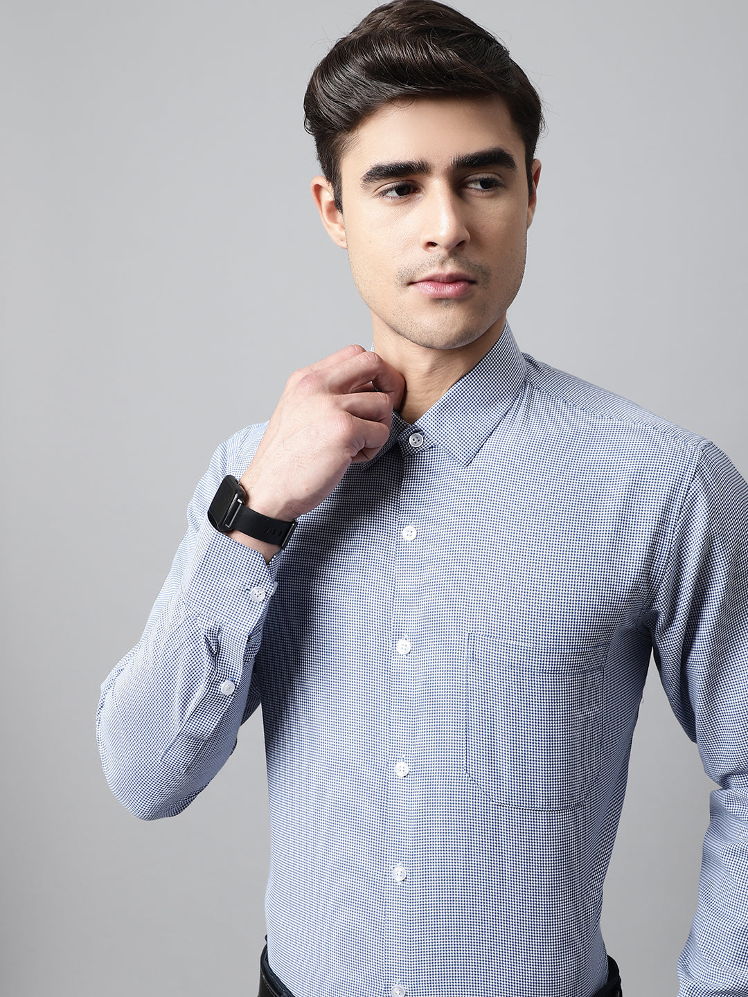 Jainish Men's Blue Checks Pure Cotton Formal Shirt | Grocsy