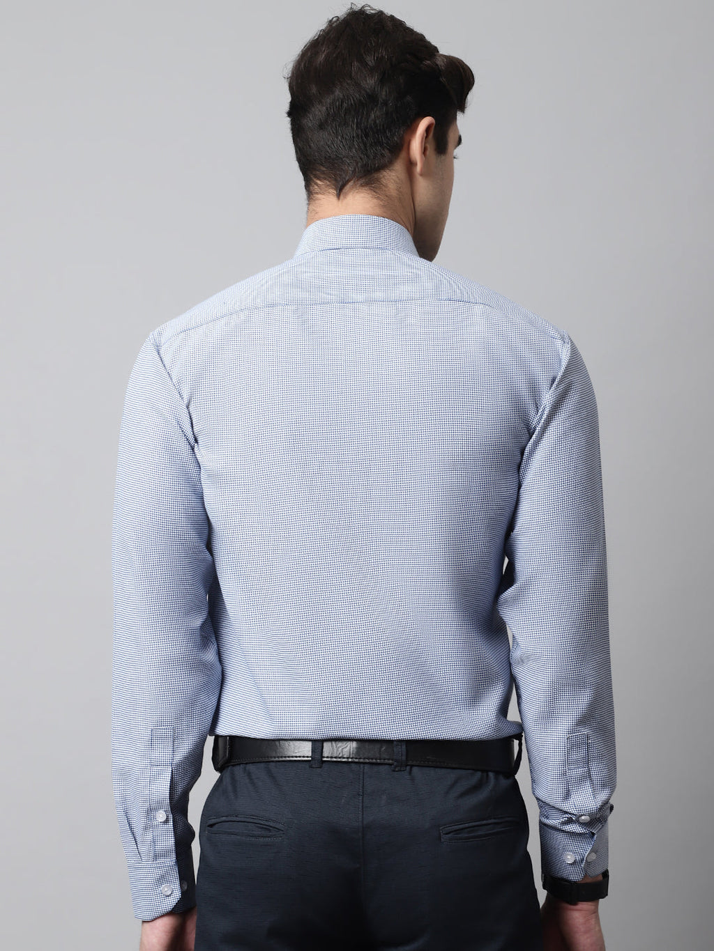 Jainish Men's Blue Checks Pure Cotton Formal Shirt | Grocsy