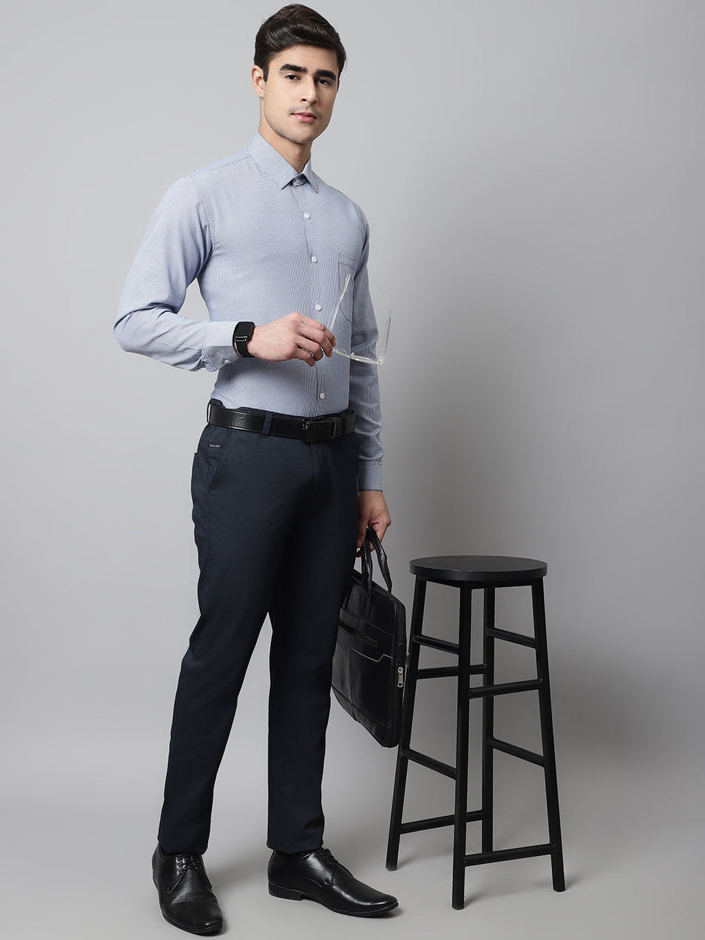 Jainish Men's Blue Checks Pure Cotton Formal Shirt | Grocsy