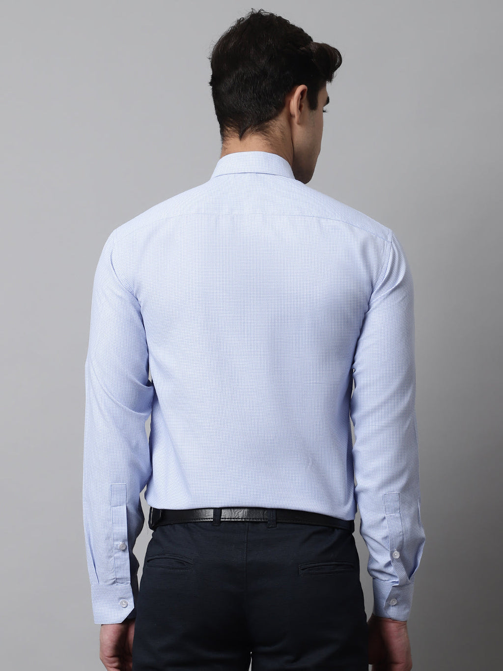 Jainish Men's Light Blue Checks Pure Cotton Formal Shirt | Grocsy