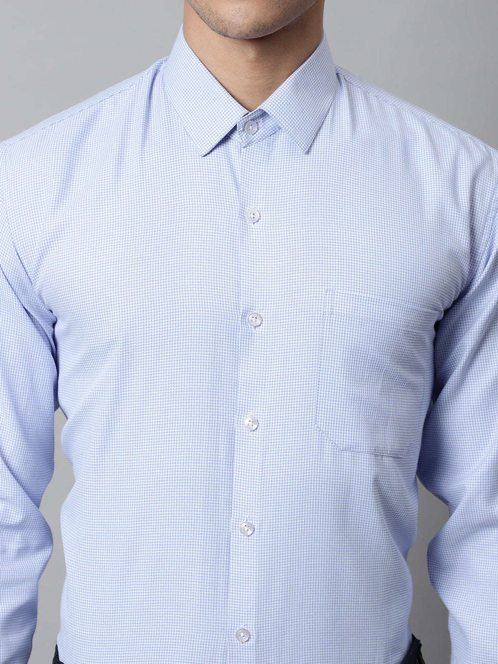 Jainish Men's Light Blue Checks Pure Cotton Formal Shirt | Grocsy
