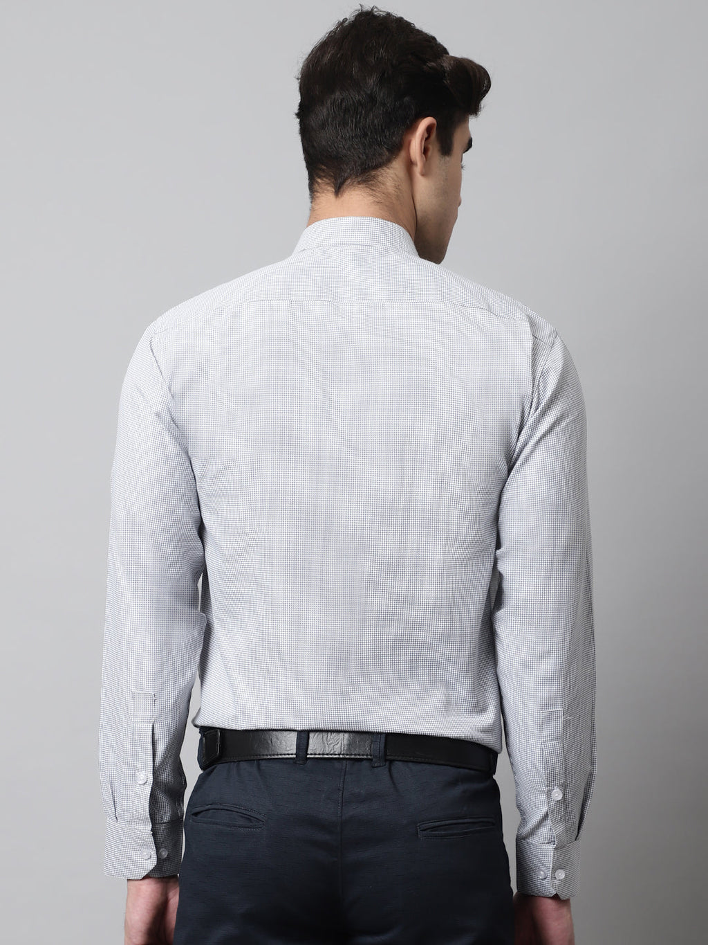 Jainish Men's Light Grey Checks Pure Cotton Formal Shirt | Grocsy