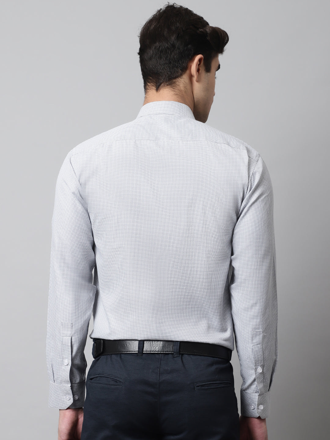 Jainish Men's Light Grey Checks Pure Cotton Formal Shirt | Grocsy