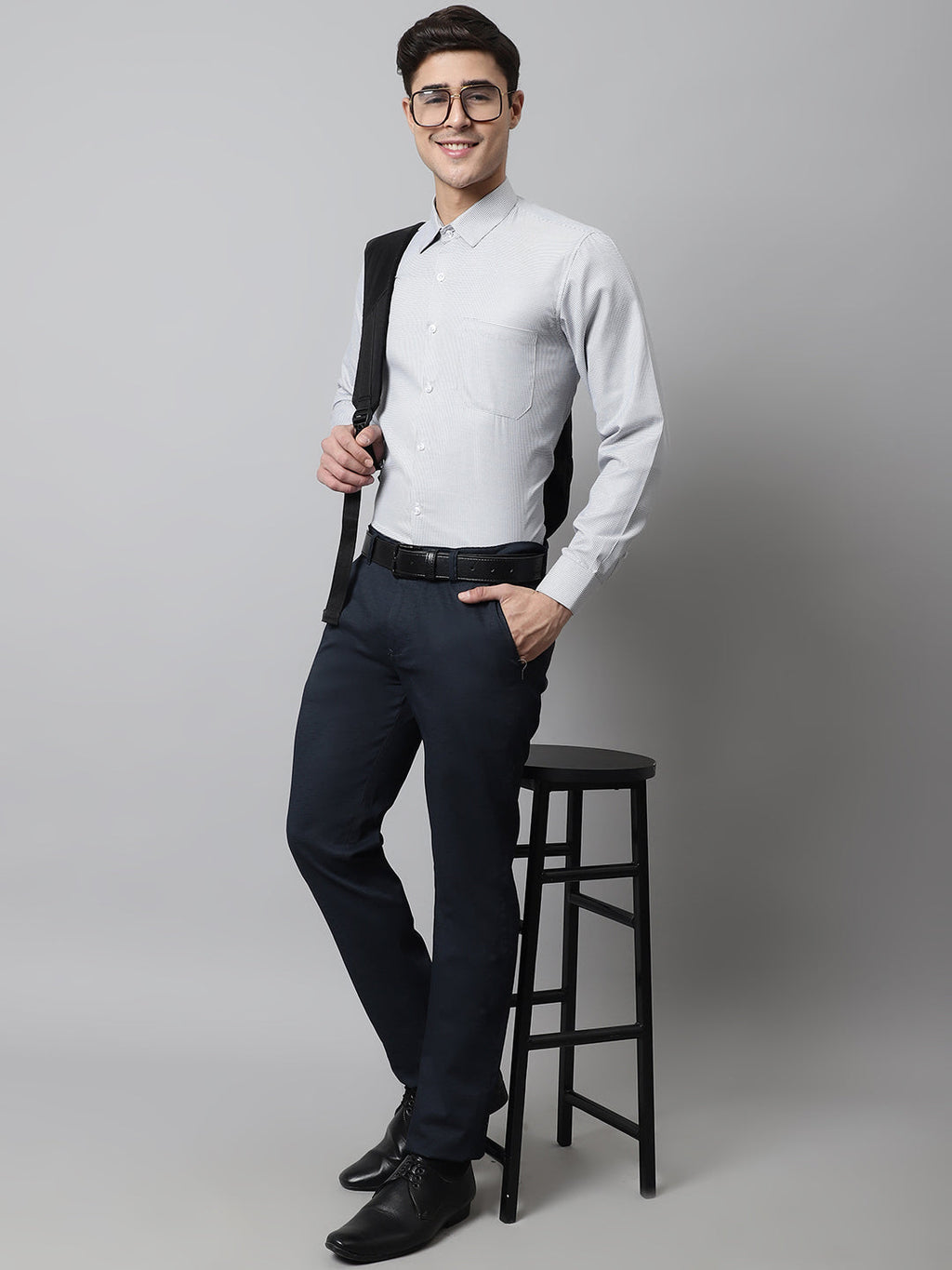 Jainish Men's Light Grey Checks Pure Cotton Formal Shirt | Grocsy
