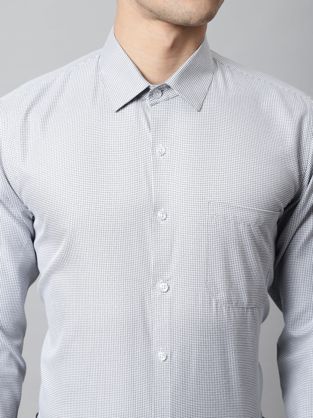 Jainish Men's Light Grey Checks Pure Cotton Formal Shirt | Grocsy