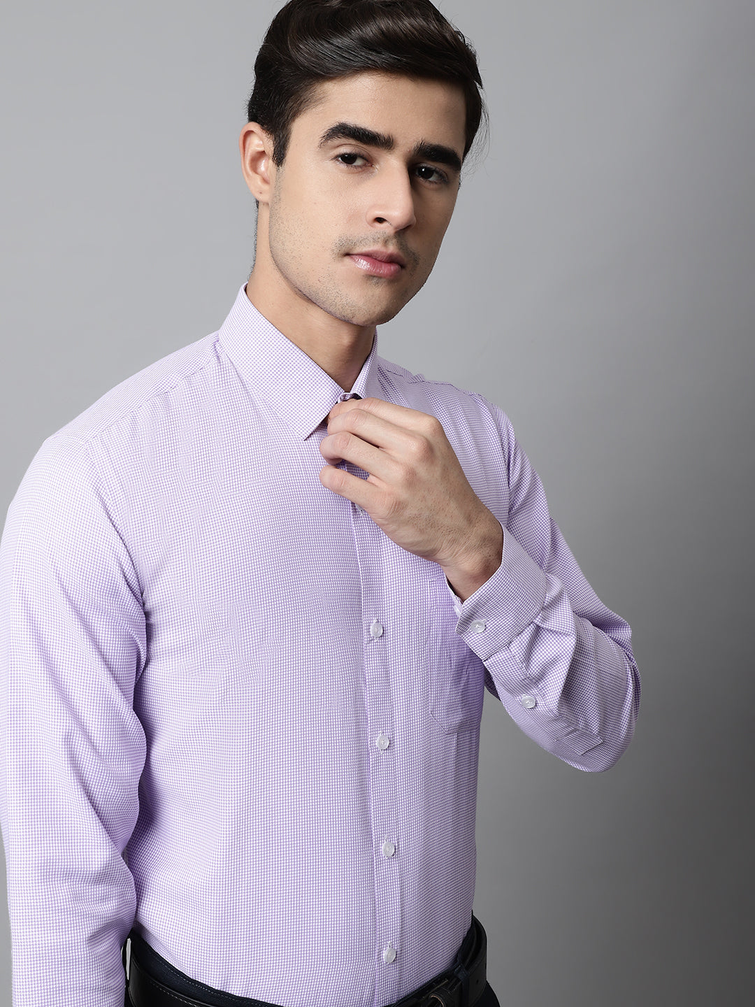 Jainish Men's Purple Checks Pure Cotton Formal Shirt | Grocsy