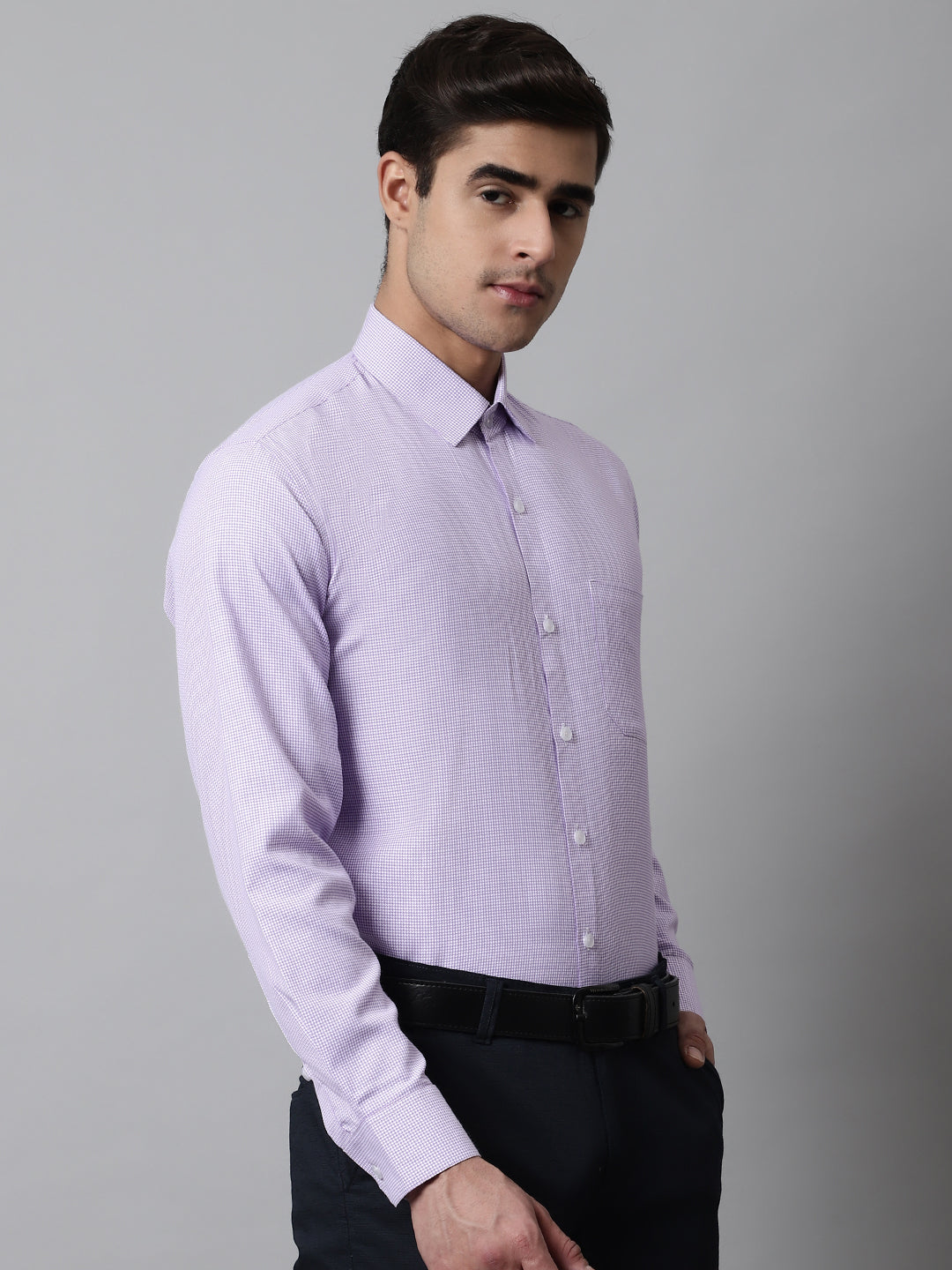 Jainish Men's Purple Checks Pure Cotton Formal Shirt | Grocsy