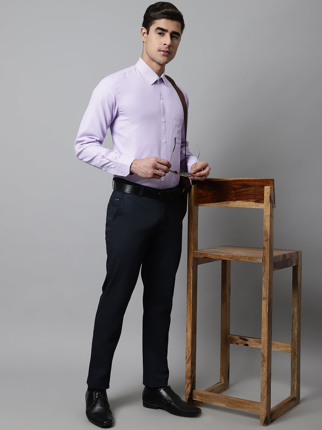 Jainish Men's Purple Checks Pure Cotton Formal Shirt | Grocsy