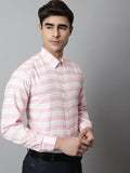 Jainish Men's Peach Classic Horizontal Striped Formal Shirt | Grocsy