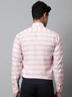 Jainish Men's Peach Classic Horizontal Striped Formal Shirt | Grocsy