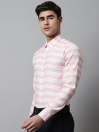 Jainish Men's Peach Classic Horizontal Striped Formal Shirt | Grocsy