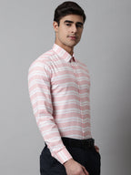 Jainish Men's Peach Classic Horizontal Striped Formal Shirt | Grocsy