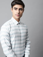 Jainish Men's Sky Blue Classic Horizontal Striped Formal Shirt | Grocsy