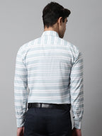 Jainish Men's Sky Blue Classic Horizontal Striped Formal Shirt | Grocsy
