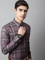 Jainish Men's Brown Checks Regular Fit Cotton Formal Shirt | Grocsy