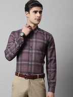 Jainish Men's Brown Checks Regular Fit Cotton Formal Shirt | Grocsy