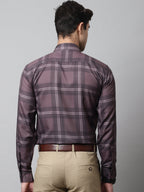 Jainish Men's Brown Checks Regular Fit Cotton Formal Shirt | Grocsy